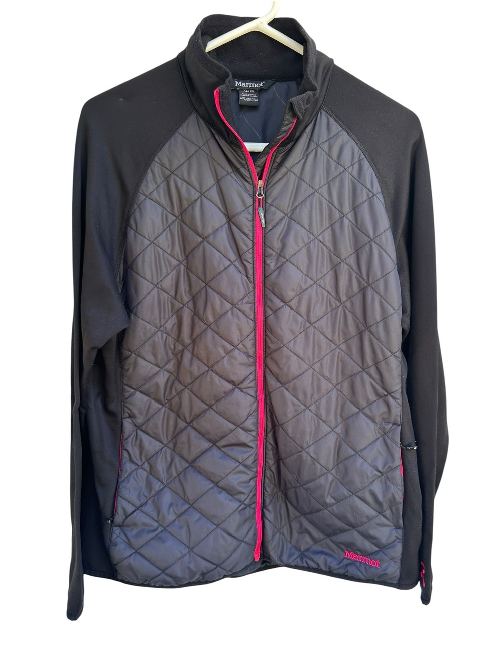 Marmot Womens XL Quilted Hybrid Jacket Pink Ribbon Breast Cancer Awareness Black